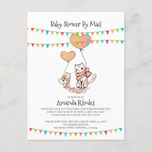 Baby Shower Invitation By Mail Mom Baby Cats White Postcard