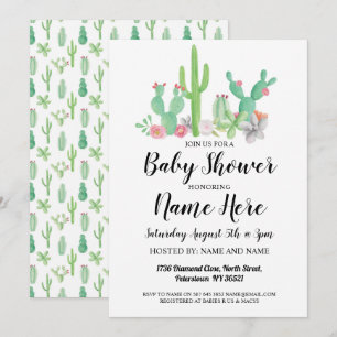 Baby shower Invitation Cactus Imprimer Aquarelle