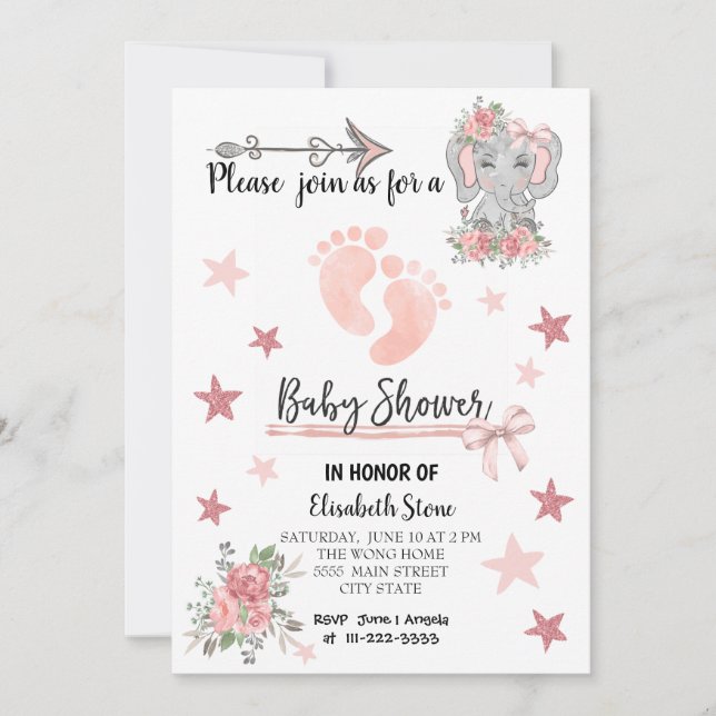 Baby Shower Invitation card 5X7" Girl (Front)