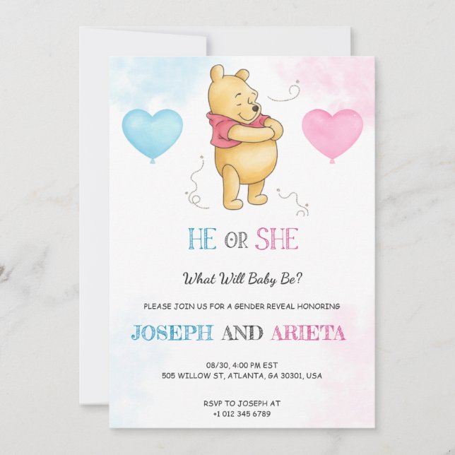 Baby shower Invitation card featuring a bear  (Front)