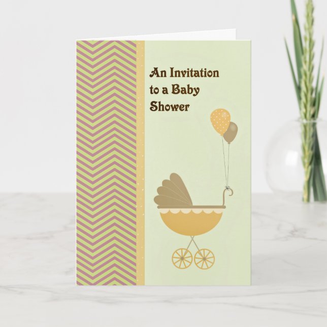 Baby Shower Invitation Carriage & Balloons (Front)