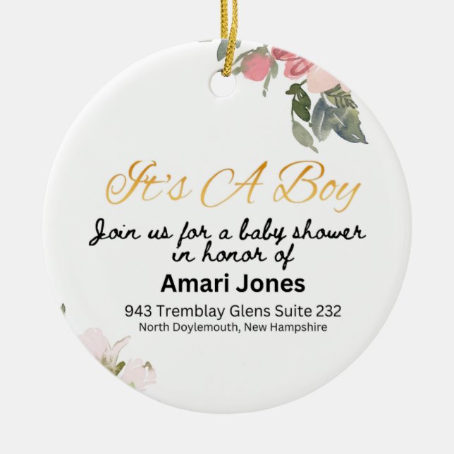 Baby Shower Invitation Ceramic Ornament (Front)