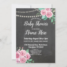 Baby shower Invitation Chalk Floral Roses Rose