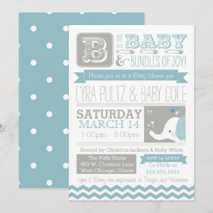 Baby Shower Invitation - Circus Elephant & Chevron