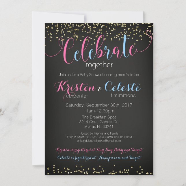 Baby Shower Invitation, combined joint friends Invitation (Front)