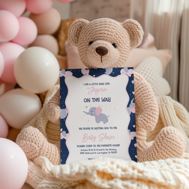 Baby shower Invitation Cute Baby Elephant Motif (Créateur téléchargé)