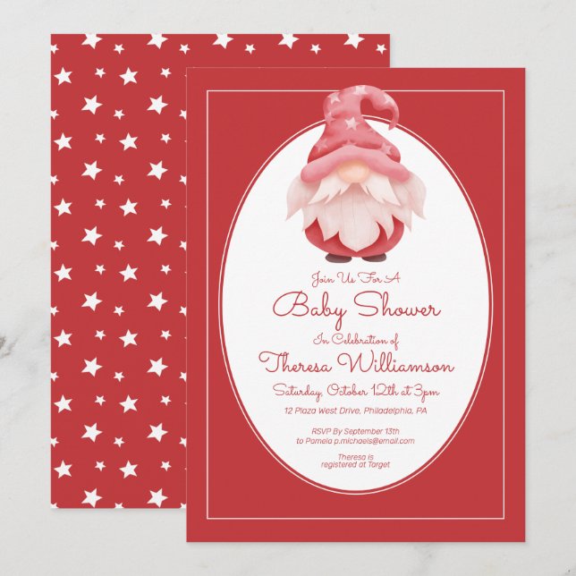 Baby shower | Invitation de Baby shower Red Star G (Devant / Derrière)