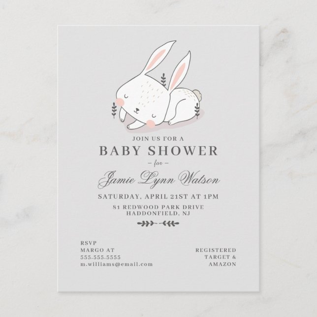 BABY SHOWER | Invitation de Lapin Endormi (Devant)