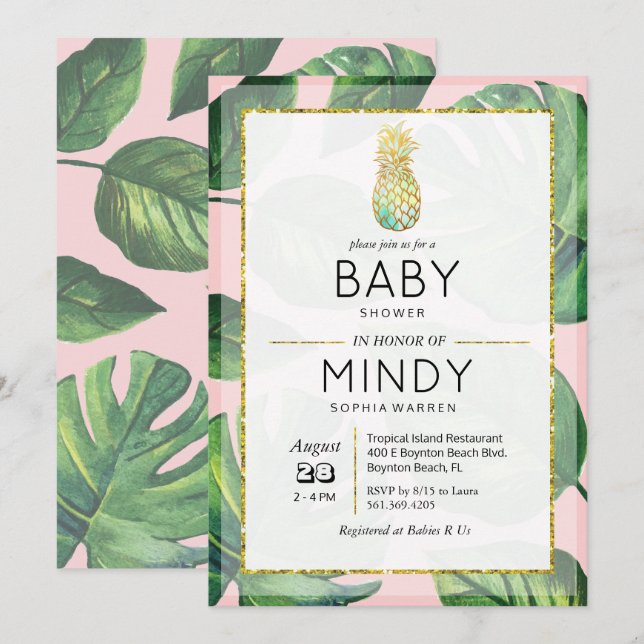 Baby shower Invitation de palme d'ananas tropicale (Devant / Derrière)