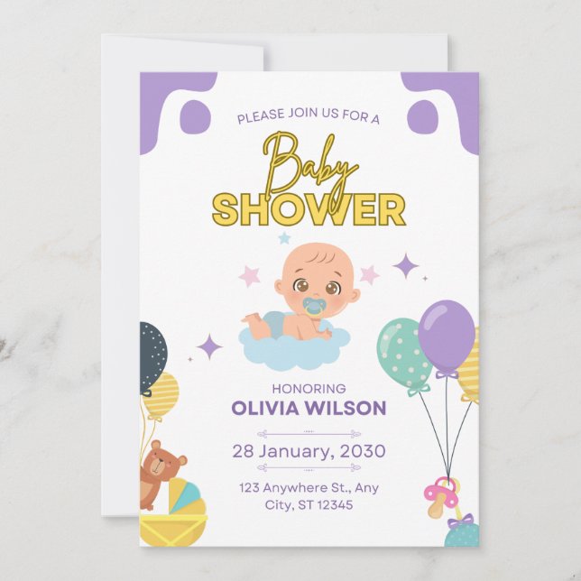 Baby Shower Invitation Elegant Minimal Design (Front)