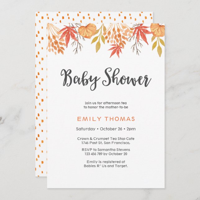 Baby Shower Invitation | Fall autumn florals (Front/Back)