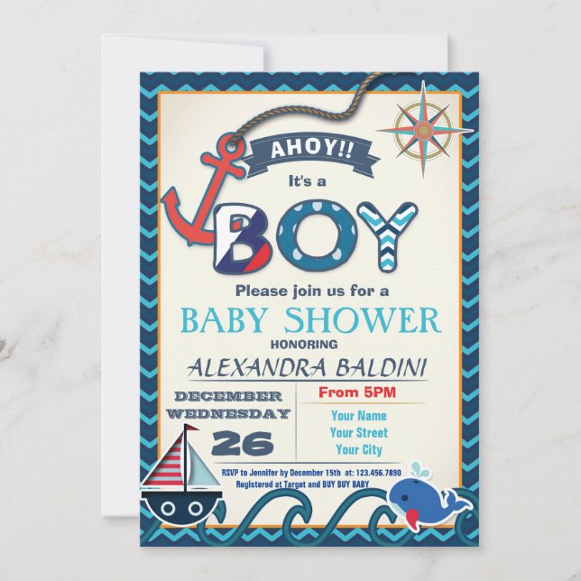 Baby Shower Invitation for a Boy (Front)