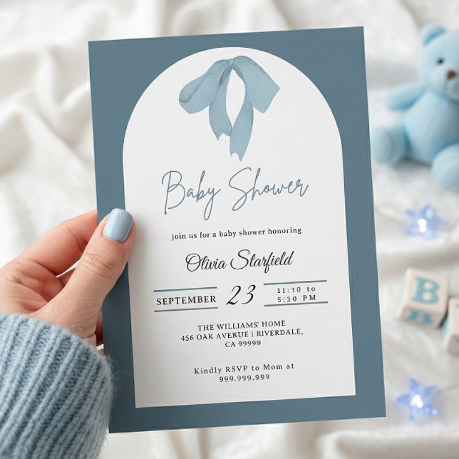 Baby Shower Invitation for Boy – Blue Bow, Modern (Créateur téléchargé)