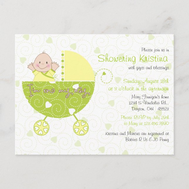 Baby Shower Invitation for Gender Unknown Carriage (Front)
