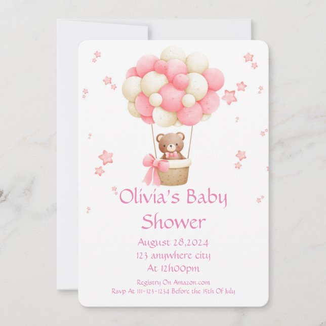 BABY SHOWER INVITATION FOR GIRLS IN PINK (Front)