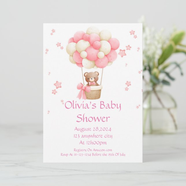 BABY SHOWER INVITATION FOR GIRLS IN PINK (Standing Front)