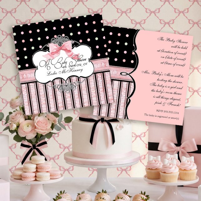 Baby Shower Invitation - French Bow Dot Swirl vs3 (Creator Uploaded)