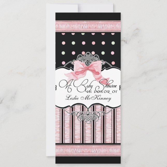 Baby Shower Invitation - French Bow Dot Swirl vs3 (Front)