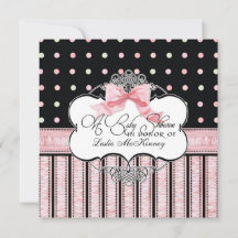 Baby Shower Invitation - French Bow Dot Swirl vs3