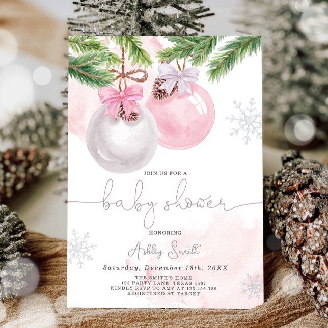 Baby shower Invitation hiver Noël rose fille (Créateur téléchargé)