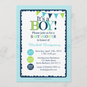 Baby Shower Invitation It's a Boy! Aqua, Green and
