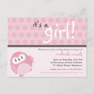 BABY SHOWER INVITATION :: it's a girl owl 4 Postcard