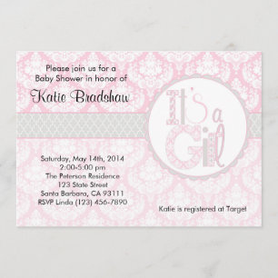 Baby Shower Invitation "It's a Girl!"  Pink Damask