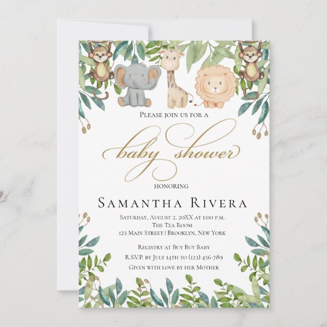 Baby Shower Invitation, Jungle Safari Baby Shower Invitation (Front)