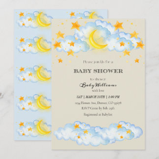 Baby shower Invitation Lune et Stars Thème
