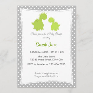 Baby shower Invitation mignonne Dinosaur Gris Vert