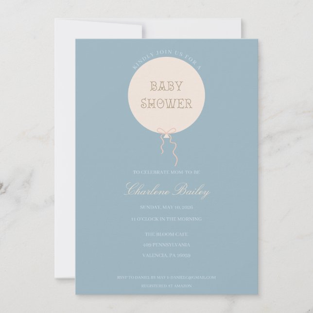 Baby Shower Invitation Minimal Balloon (Front)
