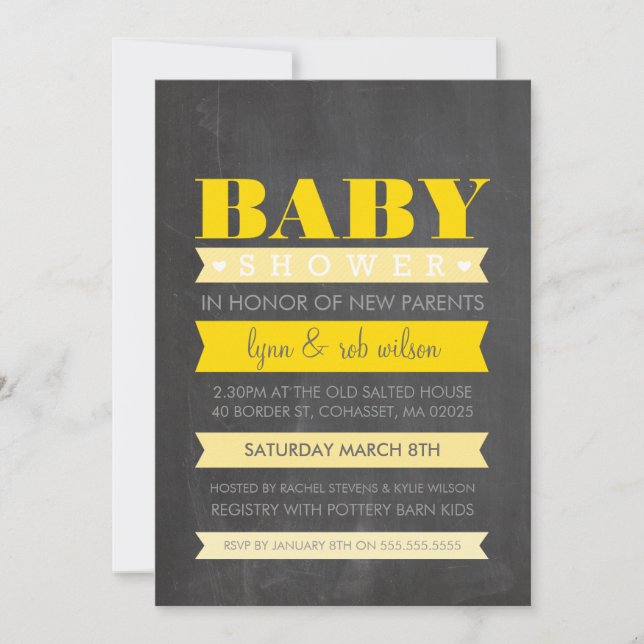 BABY SHOWER INVITATION moderne tableau noir gris j (Devant)