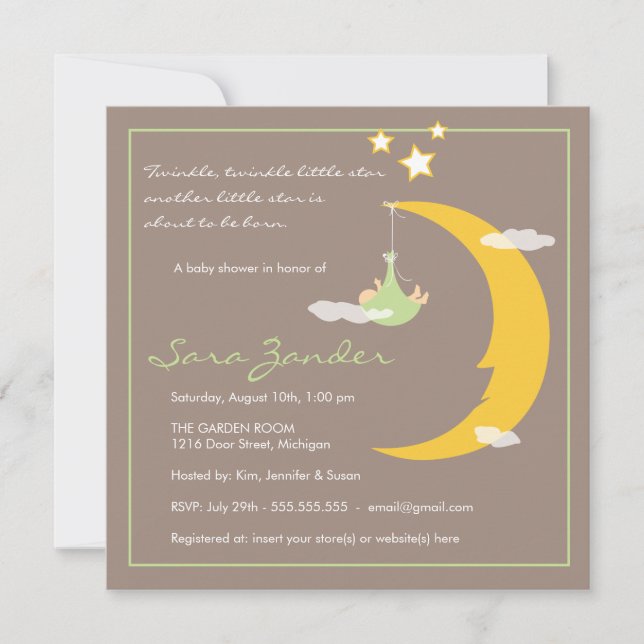 Baby Shower Invitation Moon and Stars (Front)