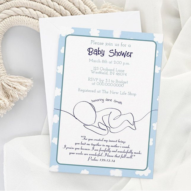Baby shower Invitation Nuages Ciel Bleu Bible Vers (Créateur téléchargé)