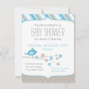 Baby shower Invitation Oiseau sur un thème bleu de