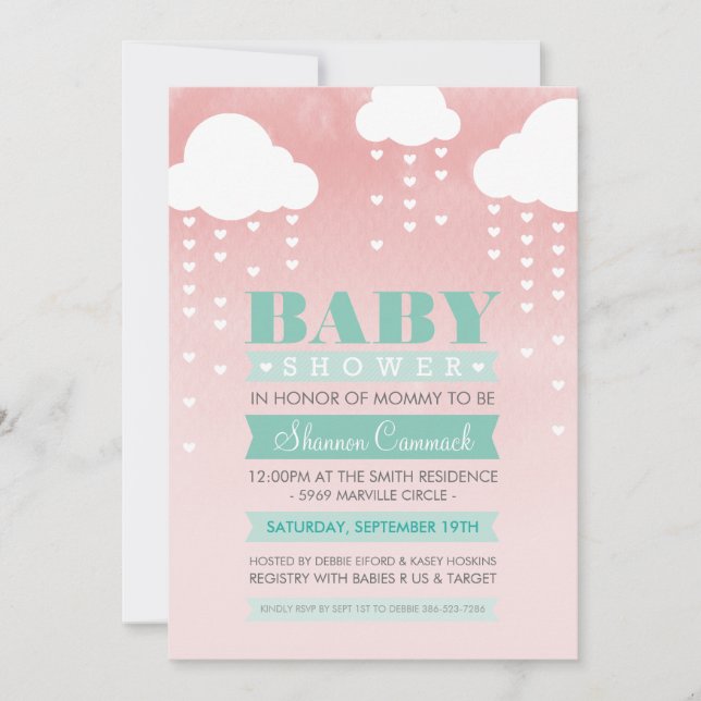 BABY SHOWER INVITATION ombre d'aquarelle menthe co (Devant)