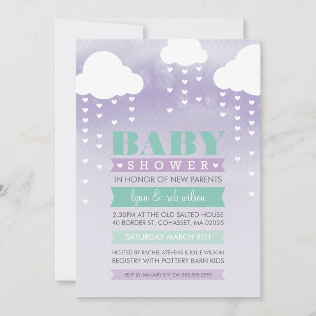 BABY SHOWER INVITATION ombre d'aquarelle menthe vi (Devant)