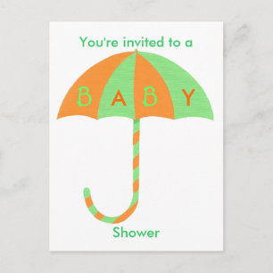 Baby Shower invitation, orange green umbrella Invitation Postcard