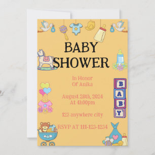 BABY SHOWER INVITATION, ORANGE INVITATION
