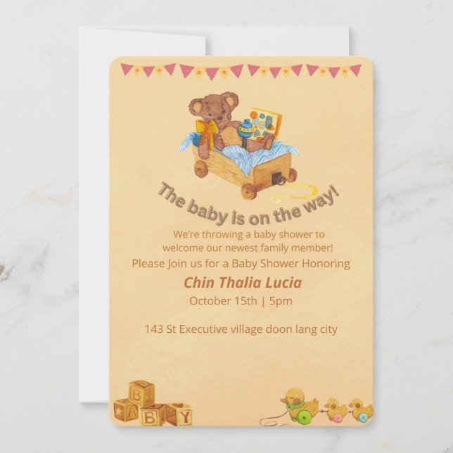 Baby shower Invitation Ours en pelée (Devant)