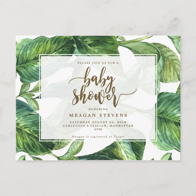 Baby shower invitation palme tropicale feuilles (Devant)