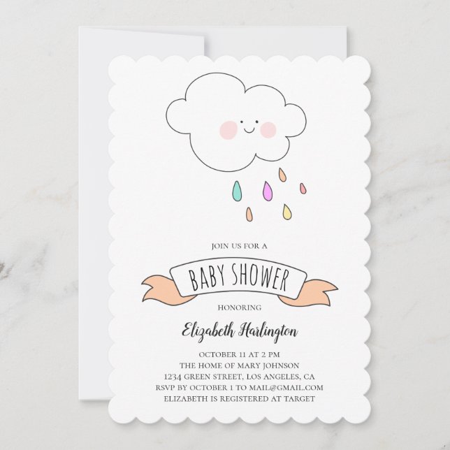 Baby shower invitation. Peachy funny invite. Cloud Invitation (Front)