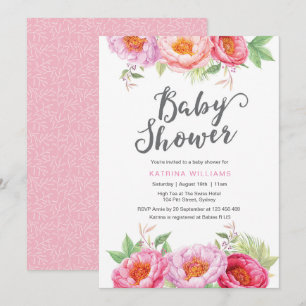 Baby Shower invitation   Peony watercolor flowers