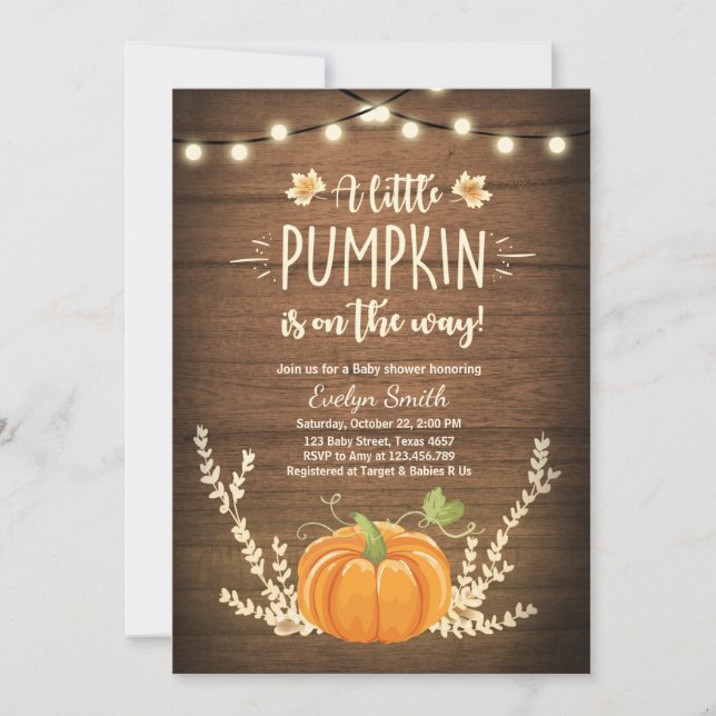 Baby shower invitation Petit Citrouille Bois d'aut (Devant)