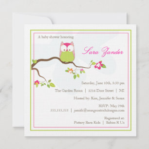 Baby Shower Invitation - Pink and Green Baby Owl