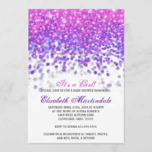 Baby Shower Invitation   Pink and Purple Glitter