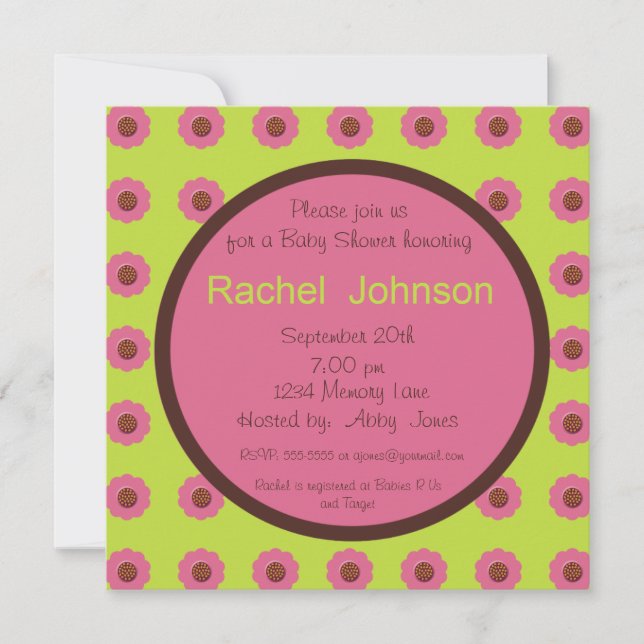 Baby Shower Invitation - Pink, Green, Brown (Front)