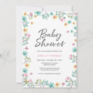 Baby Shower Invitation pink watercolor florals