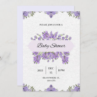 baby shower invitation puple flowers