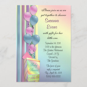 Baby Shower invitation rainbow colours balloons